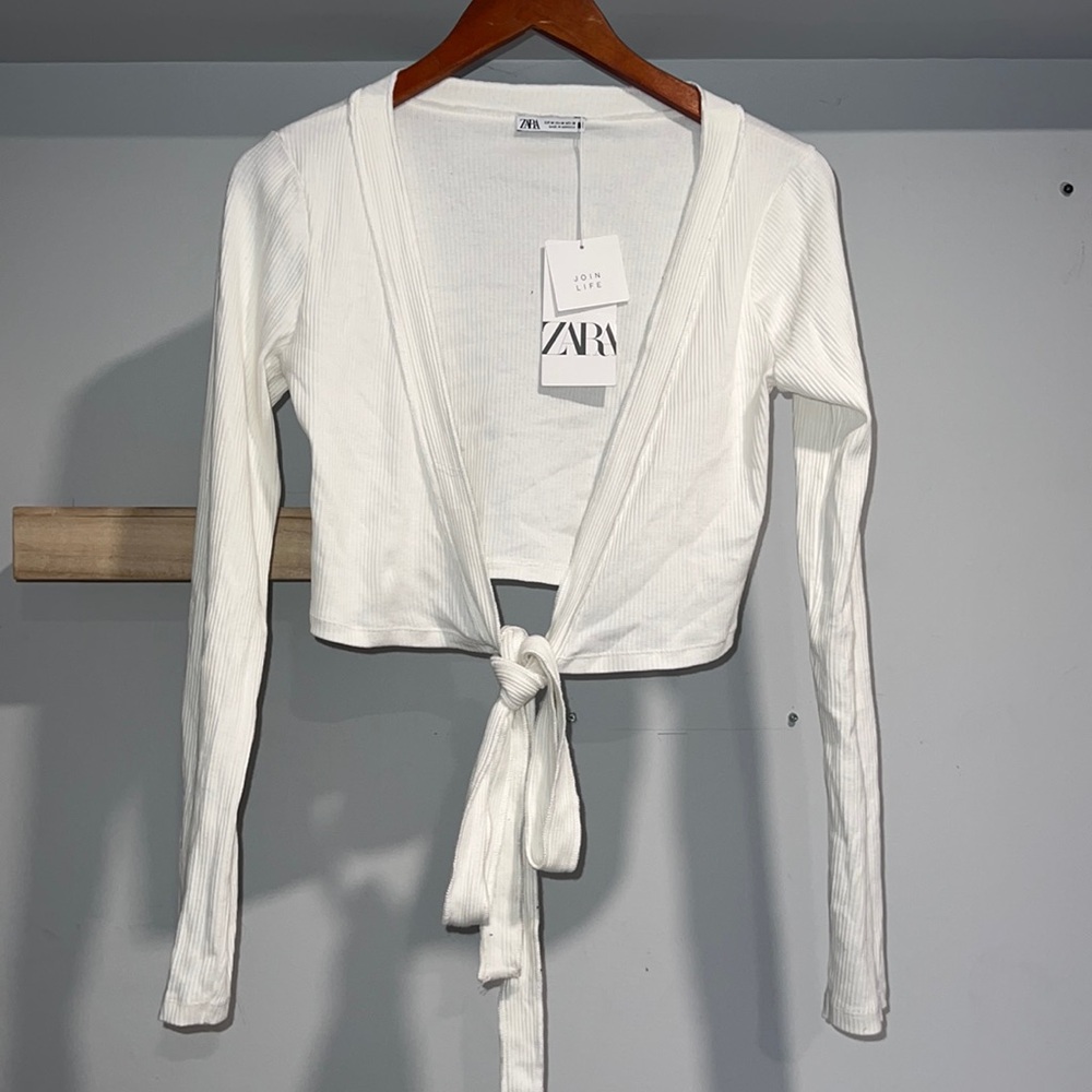 Zara wrap‎ around white long sleeve top NWT